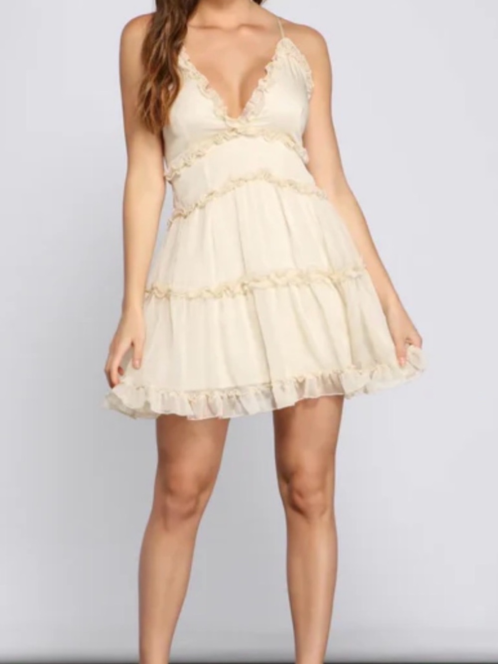 Windsor Cream Ruffle Tiered Mini Dress
